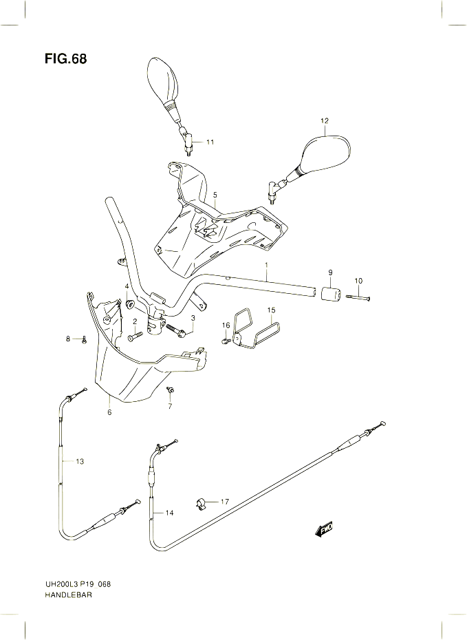 GUIDON UH200L3 P19 POUR SUZUKI BURGMAN 200 2013 POUR SUZUKI BURGMANUH200G L3 