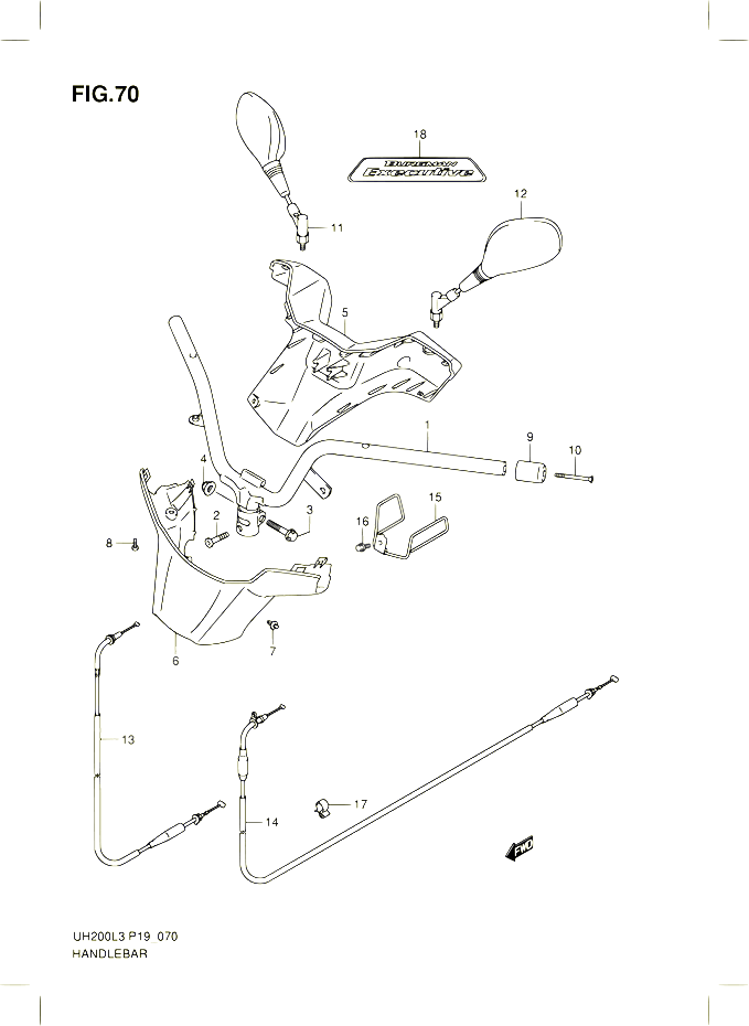 GUIDON UH200ZL3 P19 POUR SUZUKI BURGMAN 200 2013 POUR SUZUKI BURGMANUH200G L3 