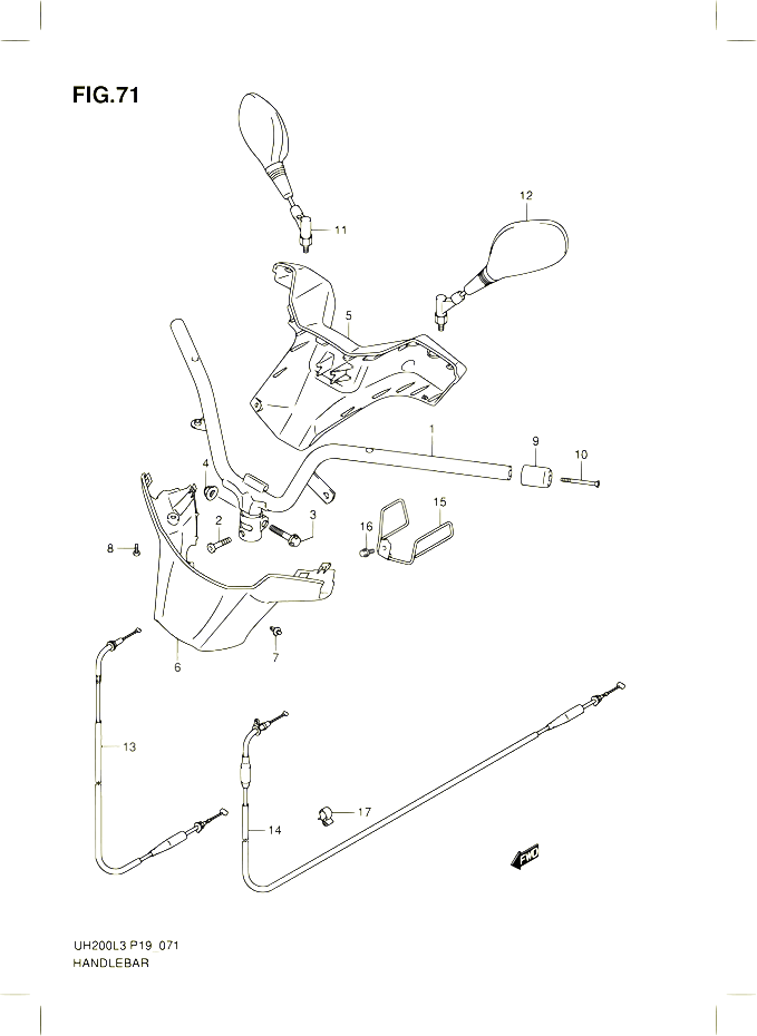 GUIDON UH200ZRL3 P19 POUR SUZUKI BURGMAN 200 2013 POUR SUZUKI BURGMANUH200G L3 