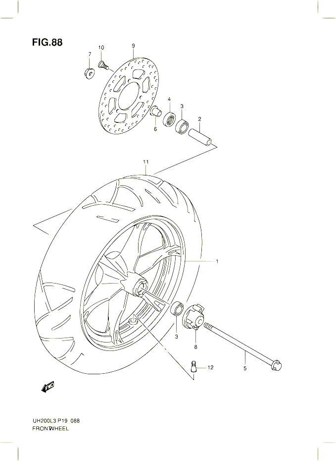 ROUE AVANT UH200L3 P19 POUR SUZUKI BURGMAN 200 2013 POUR SUZUKI BURGMANUH200G L3 