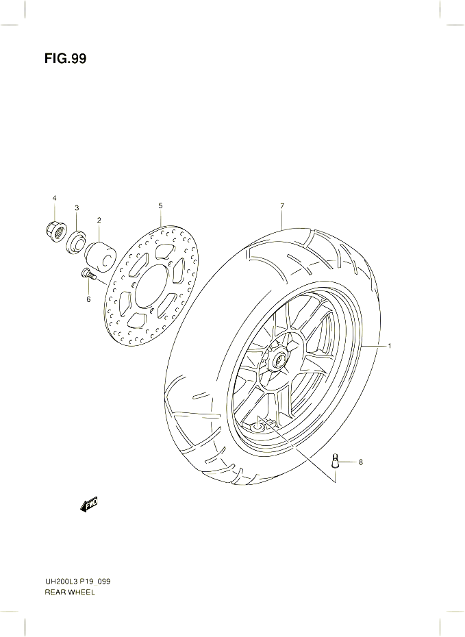 ROUE ARRIERE UH200ZRL3 P19 POUR SUZUKI BURGMAN 200 2013 POUR SUZUKI BURGMANUH200G L3 