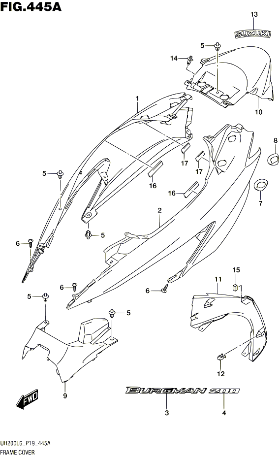 CARENAGES ARRIERE UH200L6 P19 POUR SUZUKI BURGMAN 200 2016 POUR SUZUKI BURGMANUH200 L6 