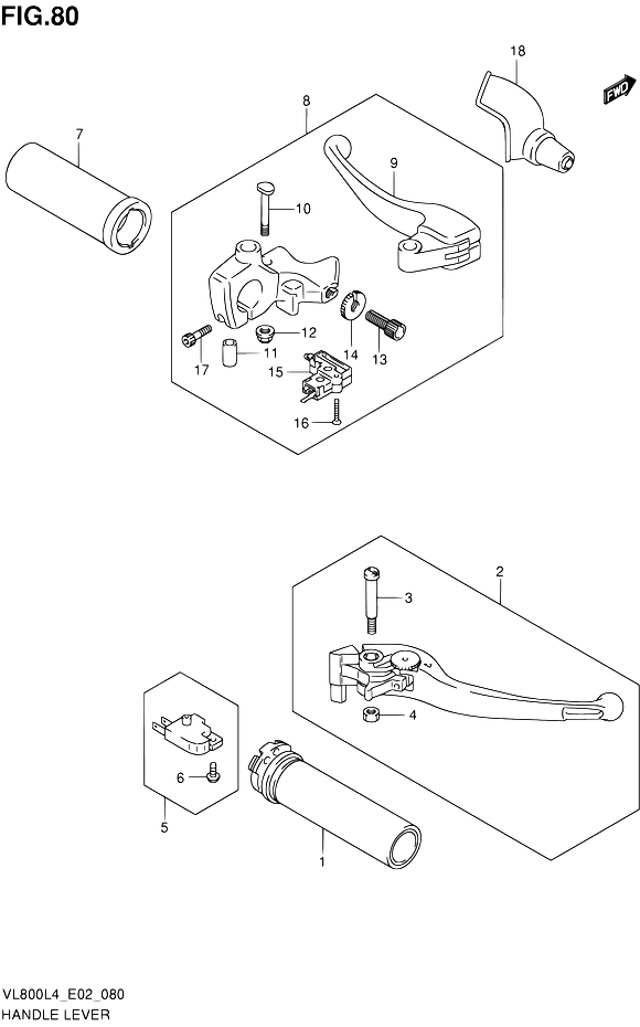 ENSEMBLE LEVIERS POIGNEES POUR INTRUDER 800VL800 L4 2014