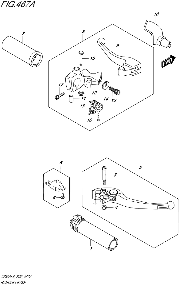 ENSEMBLE LEVIERS POIGNEES POUR SUZUKI MARAUDERVZ800UE L5 1995