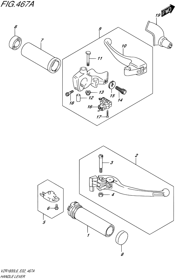 ENSEMBLE LEVIERS POIGNEES POUR INTRUDER 1800VZR1800 L6 VZR1800BZ L6 2016