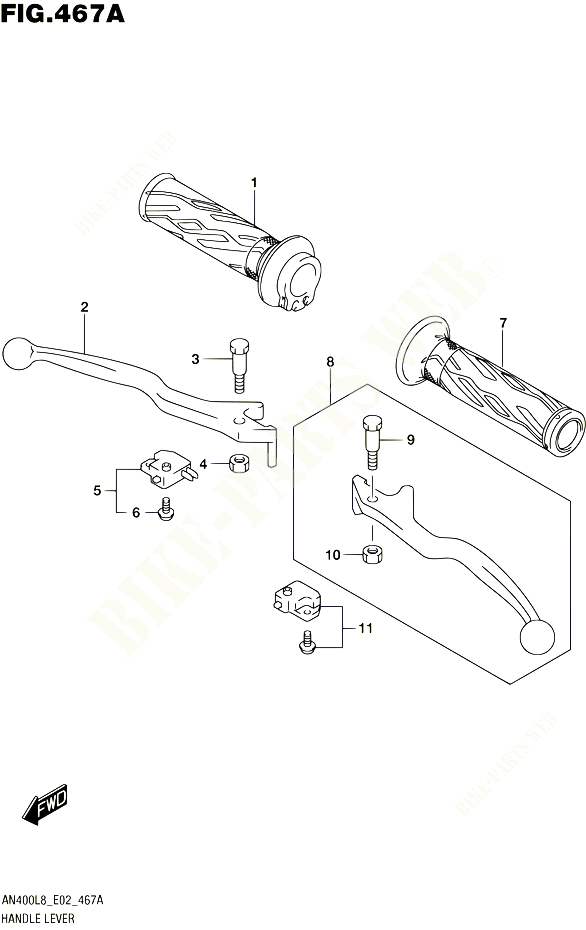 ENSEMBLE LEVIERS POIGNEES POUR SUZUKI BURGMAN 400 2018 POUR BURGMAN 400 ABS AN400L8 E02 