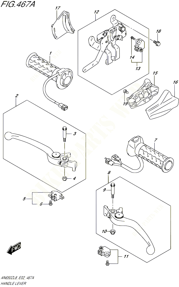 ENSEMBLE LEVIERS POIGNEES POUR SUZUKI BURGMAN 650 2018 POUR BURGMAN 650 EXECUTIVE AN650ZL8 E02 