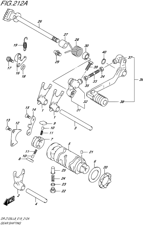 ENSEMBLE SELECTEUR DE VITESSES POUR DR Z 125 BIG WHEELSDR Z125LL8 E19 2018