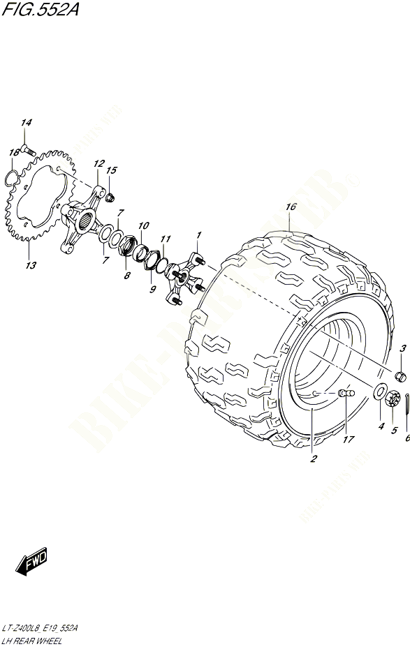 ROUE ARRIERE GAUCHE POUR SUZUKI QUADSPORT 400 2018 POUR QUADSPORT Z400 LT Z400L8 E19 