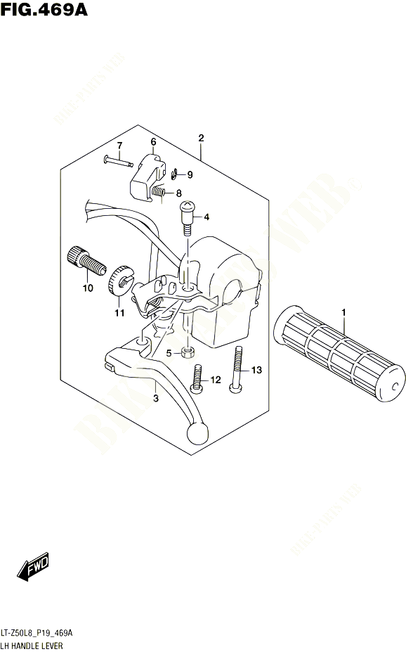 ENSEMBLE LEVIER POIGNEE GAUCHE POUR SUZUKI QUADSPORT 50 2018 POUR QUADSPORT Z50 LT Z50L8 P19 