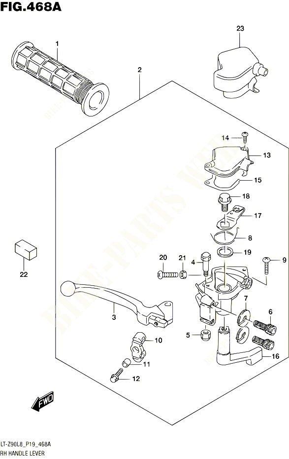ENSEMBLE LEVIERS POIGNEES DROIT POUR SUZUKI QUADSPORT 90 2018 POUR QUADSPORT Z90 LT Z90L8 P19 
