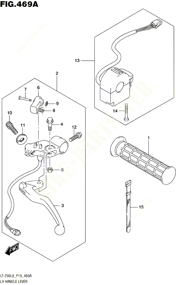 ENSEMBLE LEVIER POIGNEE GAUCHE POUR SUZUKI QUADSPORT 90 2018 POUR QUADSPORT Z90 LT Z90L8 P19 