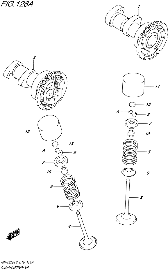 ARBRE A CAME VALVE POUR RM Z 250RM Z250L8 E19 2018