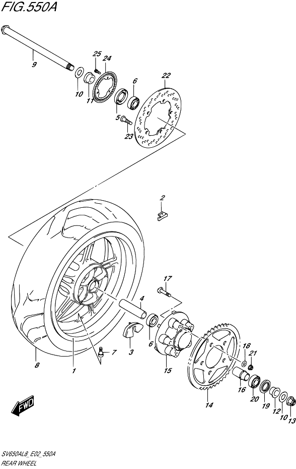 ROUE ARRIERE POUR SV 650SV650AL8 E02 2018