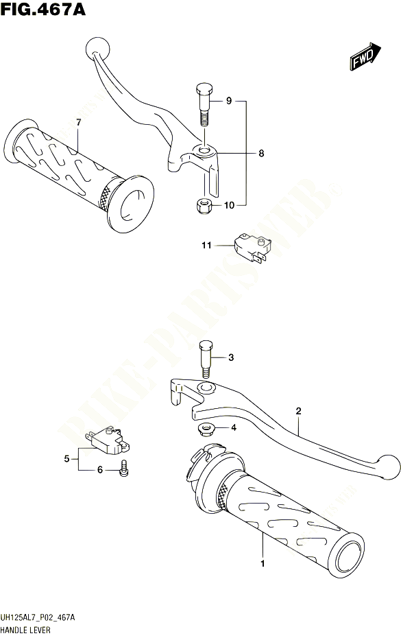 ENSEMBLE LEVIERS POIGNEES POUR SUZUKI BURGMAN 125 2017 POUR BURGMAN 125 ABS UH125AL7 P02 