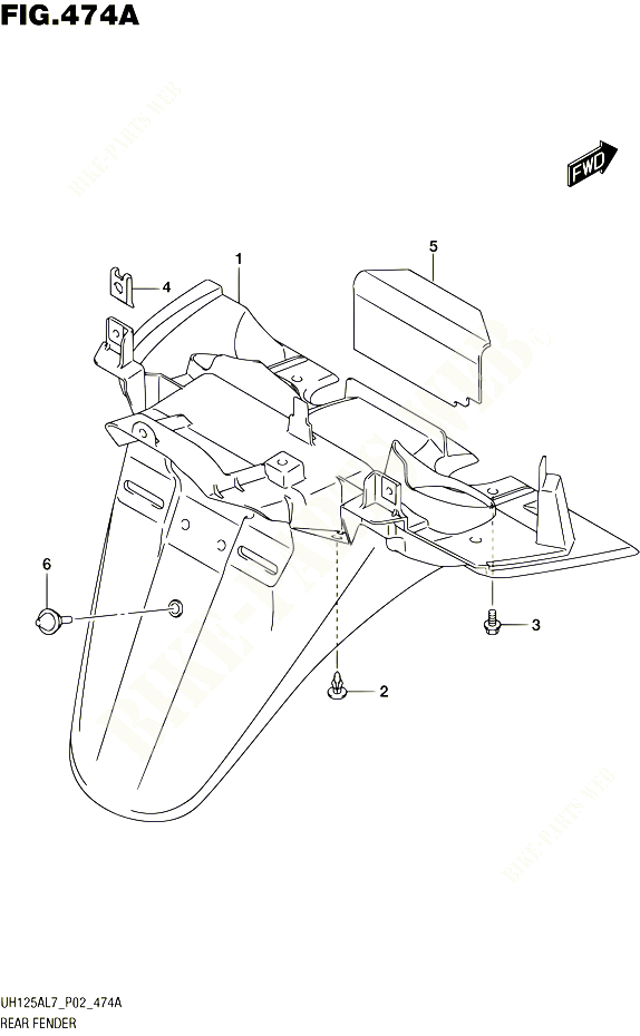 GARDE BOUE ARRIERE POUR SUZUKI BURGMAN 125 2017 POUR BURGMAN 125 ABS UH125AL7 P02 