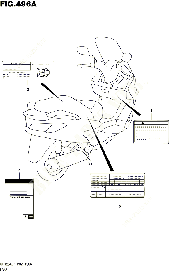 ETIQUETTE UH125AL7 P02 POUR SUZUKI BURGMAN 125 2017 POUR BURGMAN 125 ABS UH125AL7 P02 