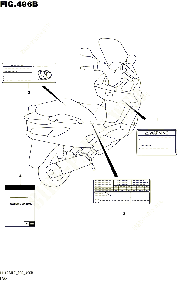 ETIQUETTE UH125AL7 P19 POUR SUZUKI BURGMAN 125 2017 POUR BURGMAN 125 ABS UH125AL7 P02 