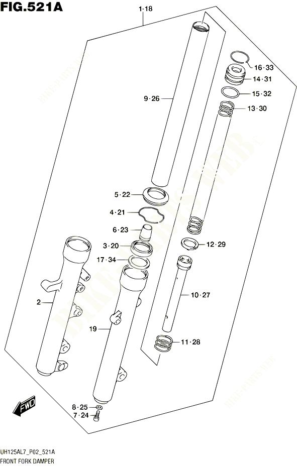 FOURCHE AMORTISSEUR AVT UH125AL7 P02 POUR SUZUKI BURGMAN 125 2017 POUR BURGMAN 125 ABS UH125AL7 P02 