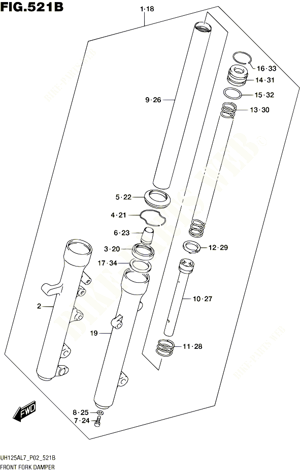 FOURCHE AMORTISSEUR AVT UH125AL7 P19 POUR SUZUKI BURGMAN 125 2017 POUR BURGMAN 125 ABS UH125AL7 P02 