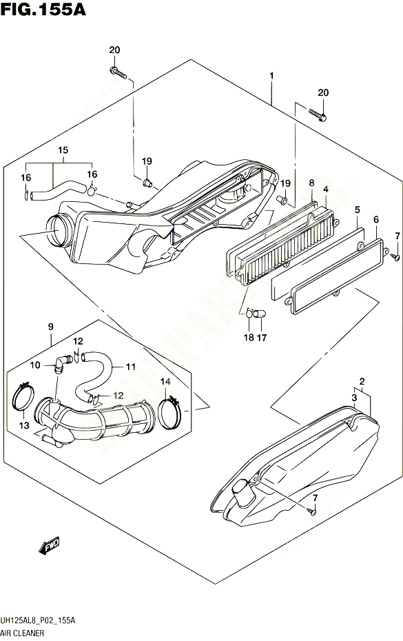 FILTRE A AIR POUR SUZUKI BURGMAN 125 2018 POUR BURGMAN 125 UH125AL8 P02 