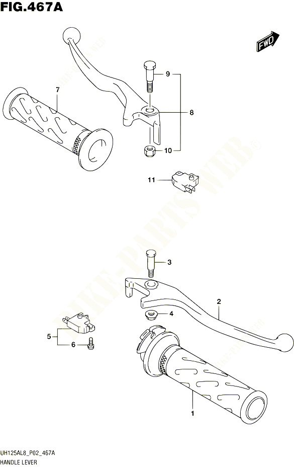 ENSEMBLE LEVIERS POIGNEES POUR SUZUKI BURGMAN 125 2018 POUR BURGMAN 125 UH125AL8 P02 