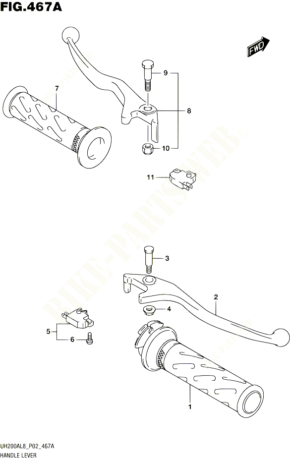 ENSEMBLE LEVIERS POIGNEES POUR SUZUKI BURGMAN 200 2018 POUR BURGMAN 200 ABS UH200AL8 P02 