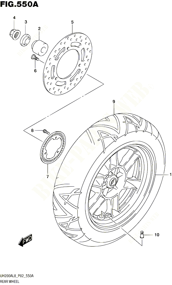 ROUE ARRIERE POUR SUZUKI BURGMAN 200 2018 POUR BURGMAN 200 ABS UH200AL8 P02 
