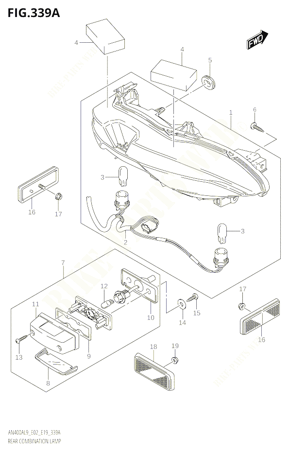 ENSEMBLE FEU ARRIERE POUR SUZUKI BURGMAN 400 2019 POUR BURGMAN 400 AN400A L9 