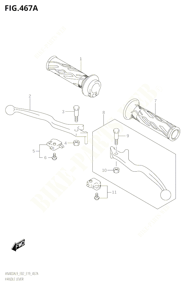 ENSEMBLE LEVIERS POIGNEES POUR SUZUKI BURGMAN 400 2019 POUR BURGMAN 400 AN400A L9 