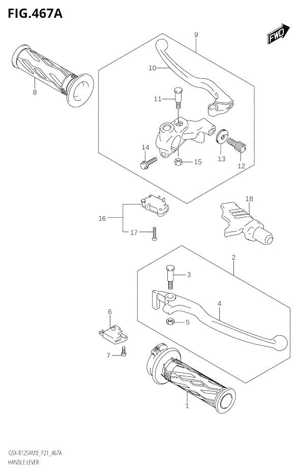 ENSEMBLE LEVIERS POIGNEES POUR GSX R 125GSX R125XA M0 2020