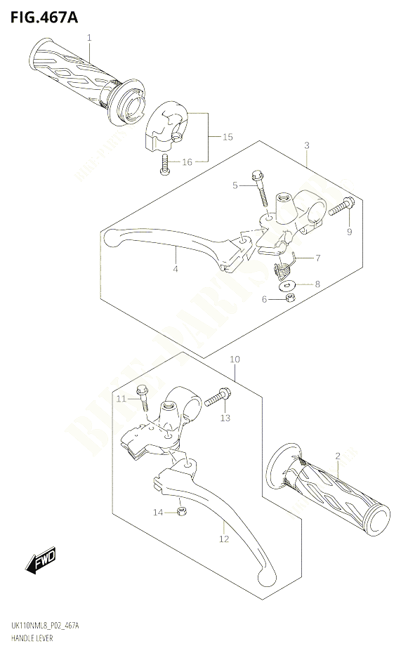LEVIERS POIGNEES POUR SUZUKI ADDRESS 110 2018 POUR ADDRESS 110 UK110NM L8 