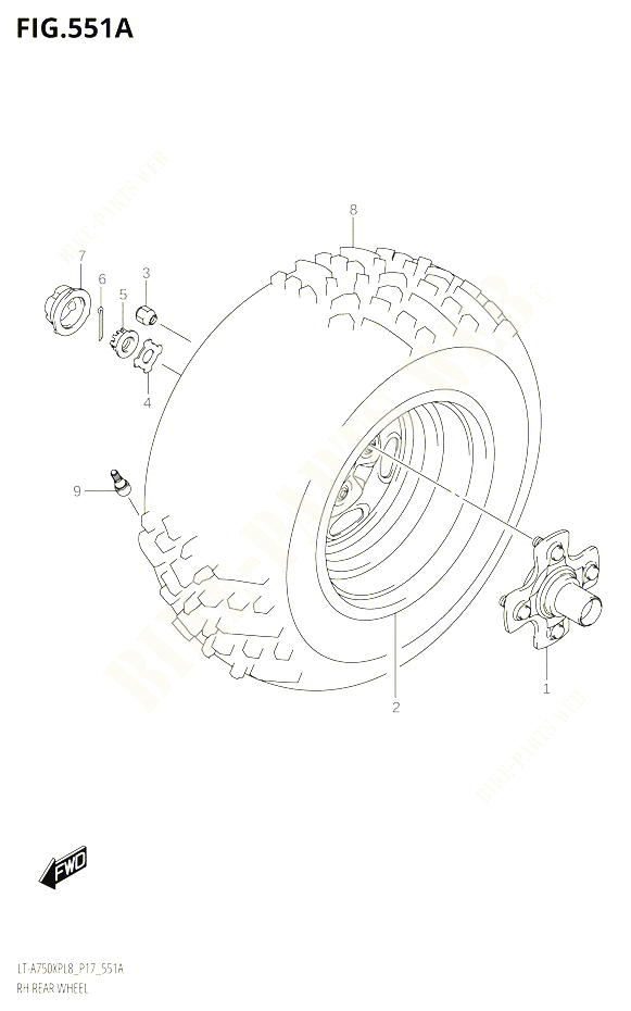 ROUE ARRIERE DROITE POUR SUZUKI KINGQUAD 750 2018 POUR KINGQUAD 750 AXI 4WD LT A750XP L8 