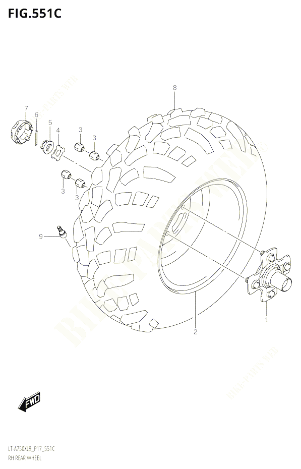 ROUE ARRIERE DROITE50XPZL9 P17 POUR SUZUKI KINGQUAD 750 2019 POUR KINGQUAD 750 AXI 4WD LT A750X L9 