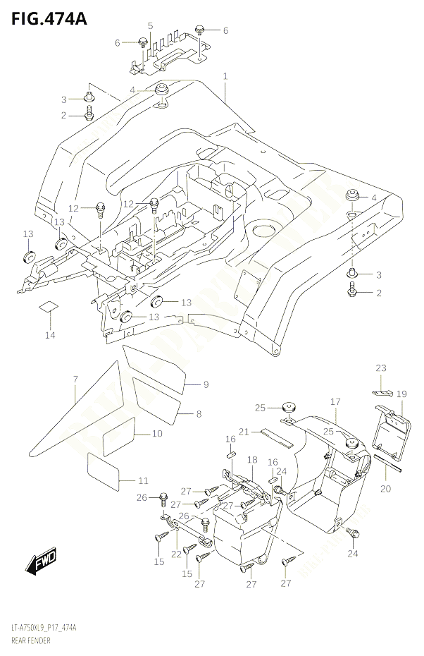 GARDE BOUE ARRIERE9 P17 POUR SUZUKI KINGQUAD 750 2019 POUR KINGQUAD 750 AXI 4WD LT A750X L9 