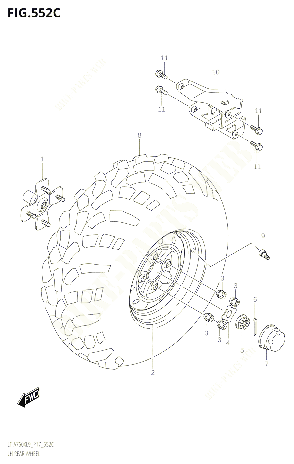 ROUE ARRIERE GAUCHE50XPZL9 P17 POUR SUZUKI KINGQUAD 750 2019 POUR KINGQUAD 750 AXI 4WD LT A750X L9 
