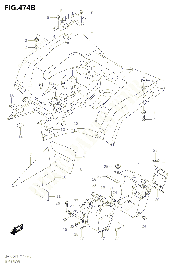 GARDE BOUE ARRIEREL9 P17 POUR SUZUKI KINGQUAD 750 2019 POUR KINGQUAD 750 AXI 4WD LT A750X L9 