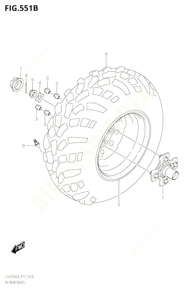 ROUE ARRIERE DROITE50XPL9 P17 POUR SUZUKI KINGQUAD 750 2019 POUR KINGQUAD 750 AXI 4WD LT A750X L9 