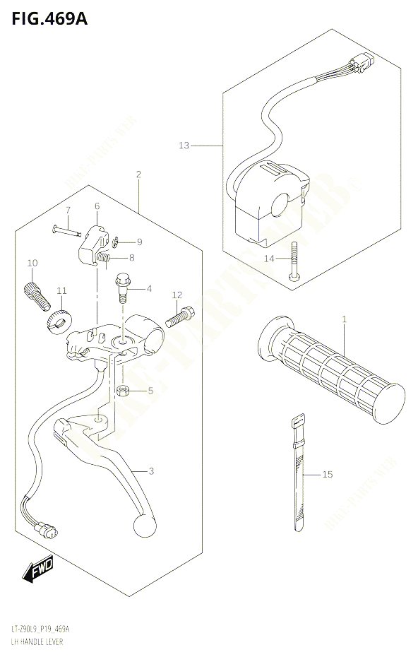 ENSEMBLE LEVIER POIGNEE GAUCHE POUR SUZUKI QUADSPORT 90 2019 POUR QUADSPORT Z90 LT Z90 L9 