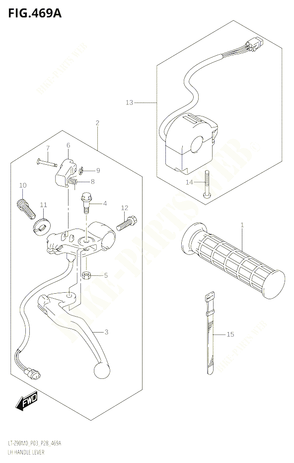 ENSEMBLE LEVIER POIGNEE GAUCHE POUR SUZUKI QUADSPORT 90 2020 POUR QUADSPORT Z90 LT Z90 M0 