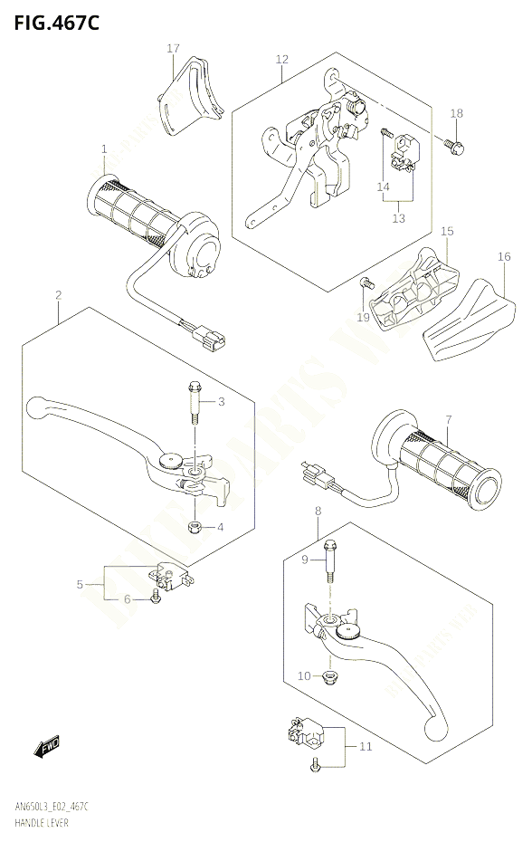 LEVIERS POIGNEESZL3E02 POUR SUZUKI BURGMAN 650 2013 POUR BURGMAN 650 AN650 L3 