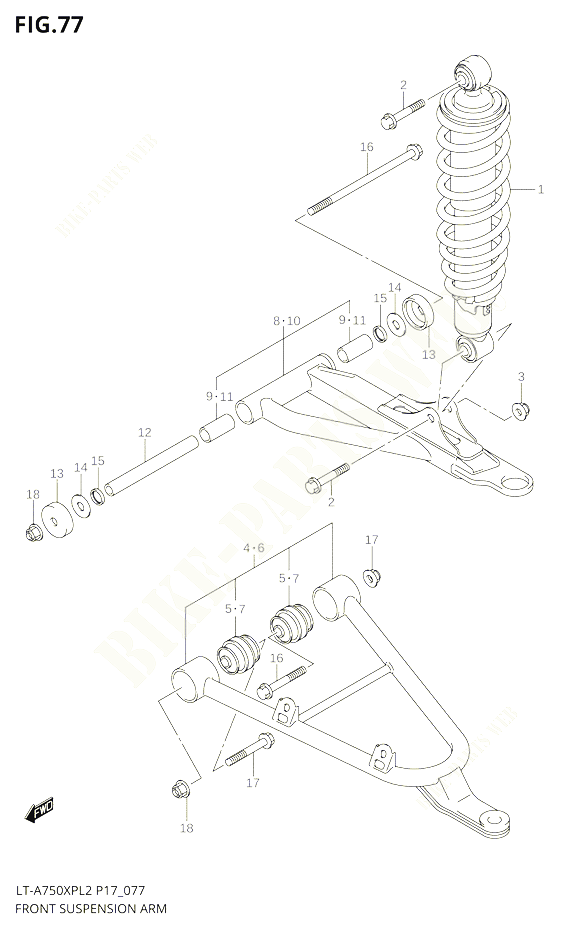 BRAS SUSPENSION AVANT POUR SUZUKI KINGQUAD 750 2012 POUR KINGQUAD 750 AXI 4WD LT A750XP L2 LT A750XPZ L2 