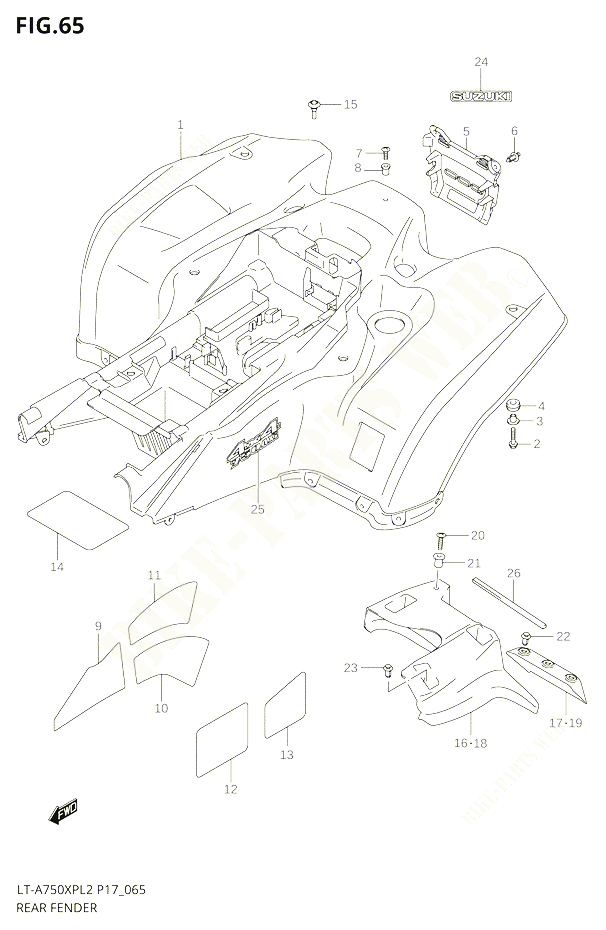 GARDE BOUE ARRIEREZL2 P17 POUR SUZUKI KINGQUAD 750 2012 POUR KINGQUAD 750 AXI 4WD LT A750XP L2 LT A750XPZ L2 
