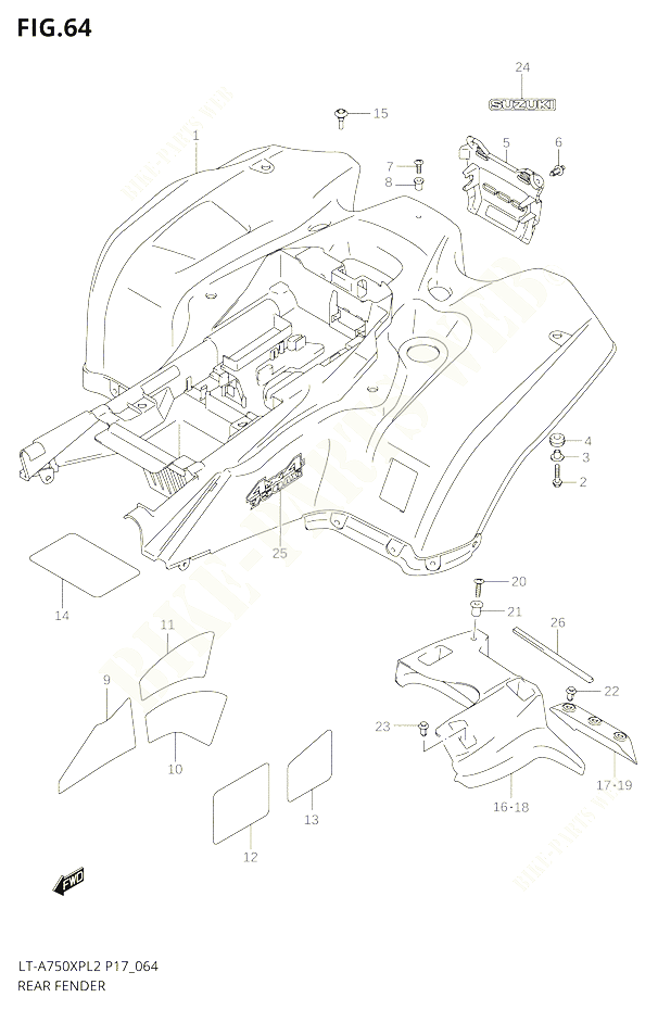 GARDE BOUE ARRIEREL2 P24 POUR SUZUKI KINGQUAD 750 2012 POUR KINGQUAD 750 AXI 4WD LT A750XP L2 LT A750XPZ L2 