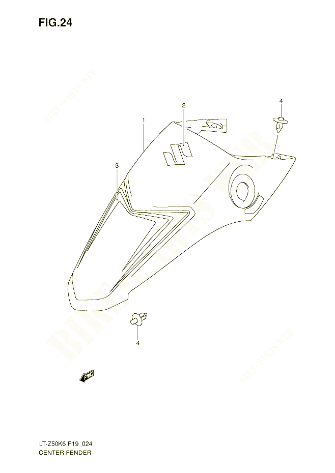 CENTER FENDER MODEL K6 POUR SUZUKI QUADSPORT 50 2006 POUR SUZUKI QUADSPORTLT Z50K6