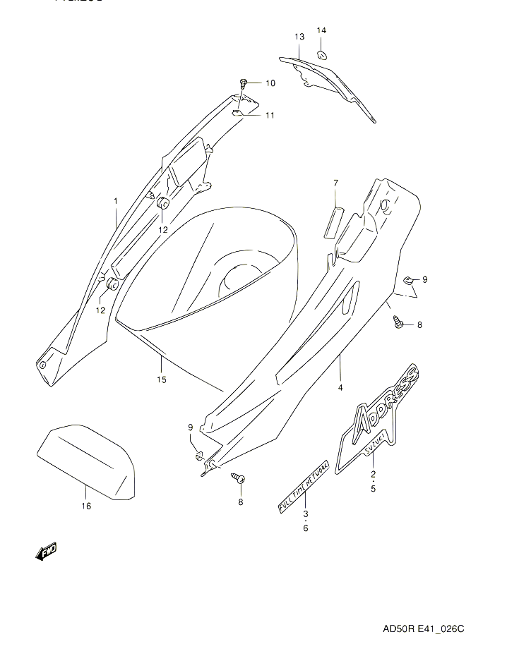 CARENAGES ARRIERE MODEL R E41E94P09 POUR SUZUKI AD 60 1994 POUR SUZUKI ADAD60R 