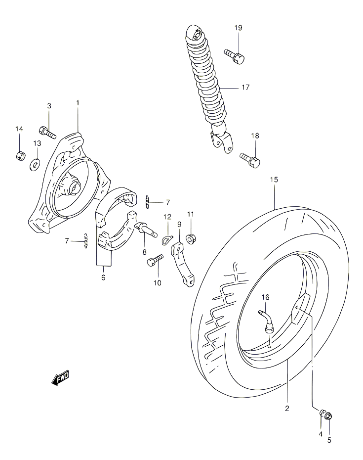 ROUE ARRIERE POUR SUZUKI BURGMAN 125 2000 POUR SUZUKI BURGMANAN125Y AN125UY 
