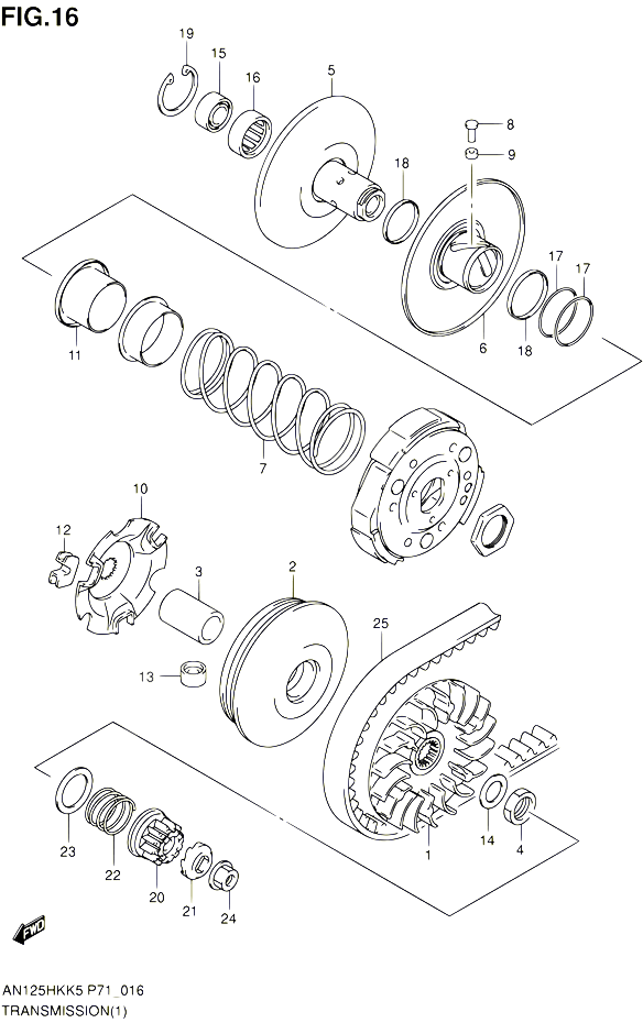 TRANSMISSION 1 POUR SUZUKI BURGMAN 125 2005 POUR SUZUKI BURGMANAN125HKK5 