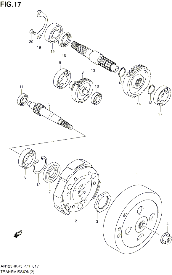 TRANSMISSION 2 POUR SUZUKI BURGMAN 125 2005 POUR SUZUKI BURGMANAN125HKK5 