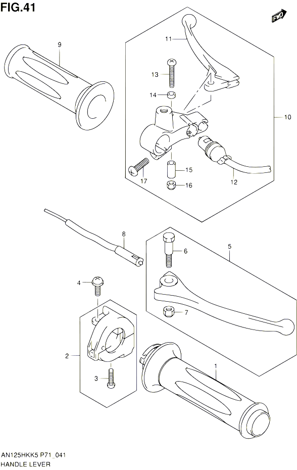 ENSEMBLE LEVIERS POIGNEES POUR SUZUKI BURGMAN 125 2005 POUR SUZUKI BURGMANAN125HKK5 